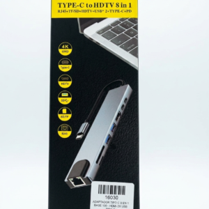 ADAPTADOR TIPO C8 EN 1 BASE100-HDMI-2 USB TIPO C -RJ4