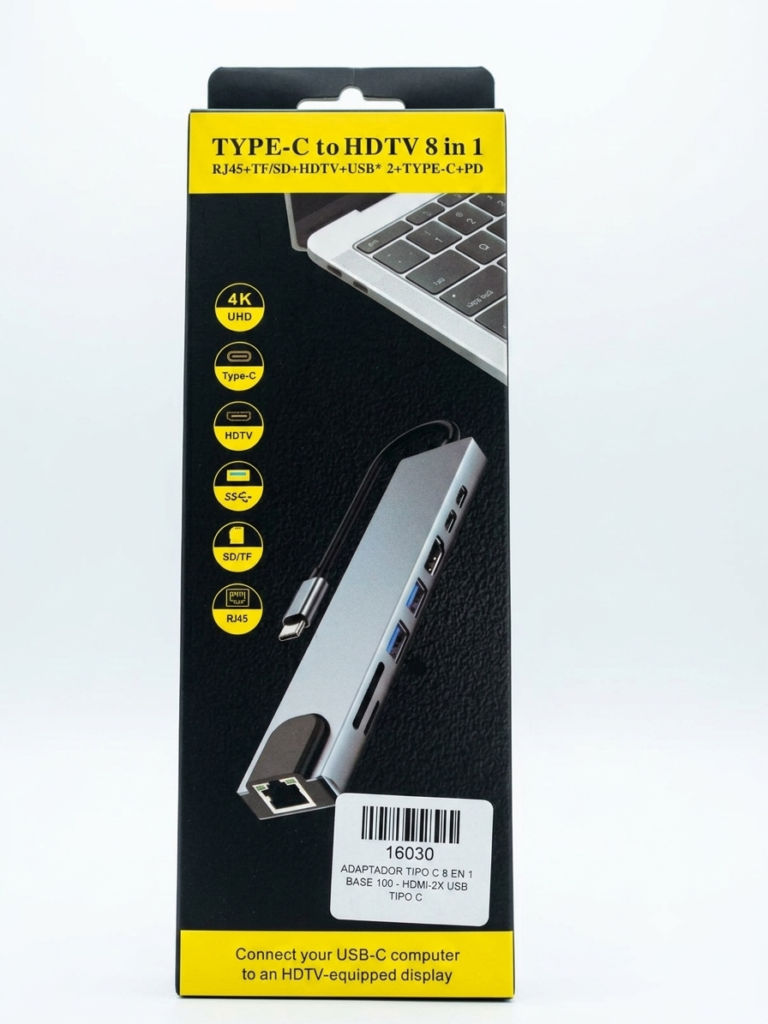 ADAPTADOR TIPO C8 EN 1 BASE100-HDMI-2 USB TIPO C -RJ4